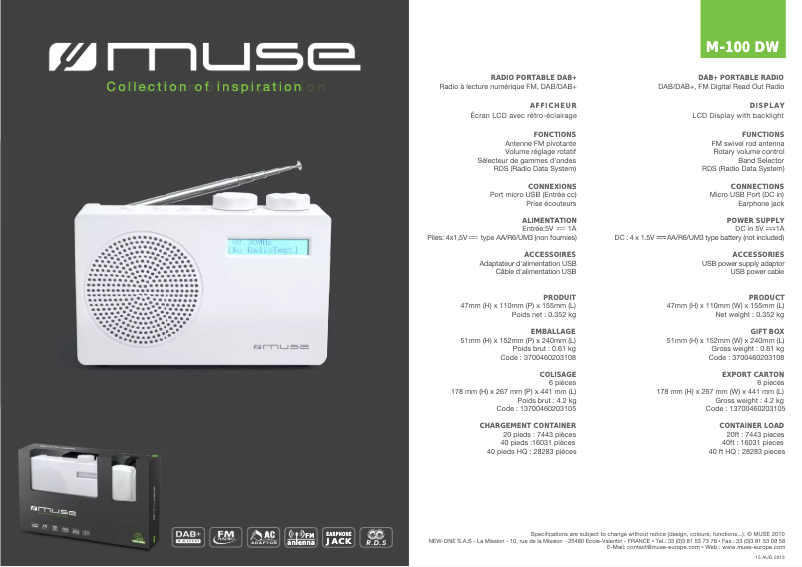 Page n°1 - Manuel utilisateur Muse M-100 DW