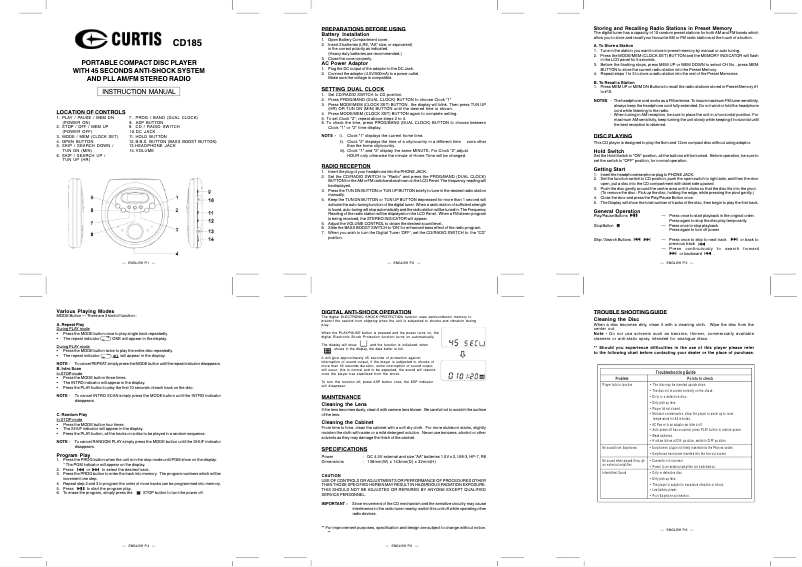 Page 1 de la notice Manuel utilisateur Curtis CD185