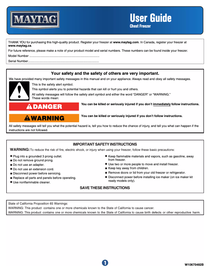 Page 1 de la notice Manuel d'utilisation et d'entretien Maytag MZC3122F