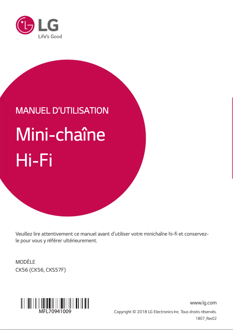 Page 1 de la notice Manuel utilisateur LG CK56