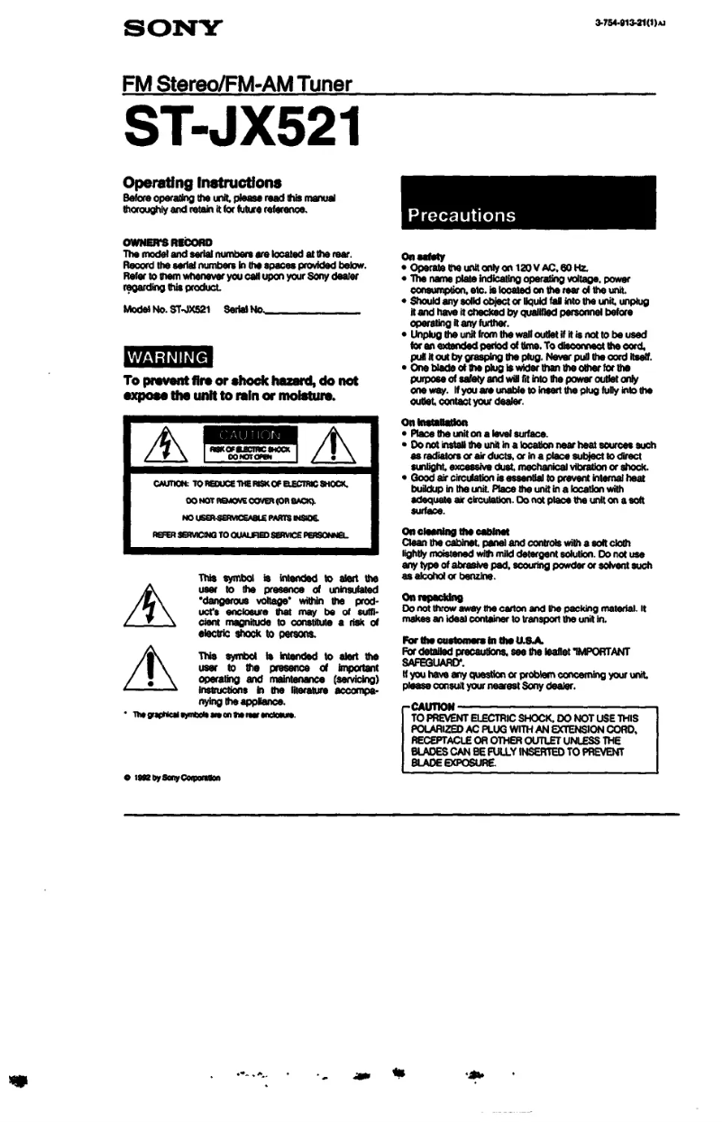 Page n°1 - Manuel utilisateur Sony ST-JX521