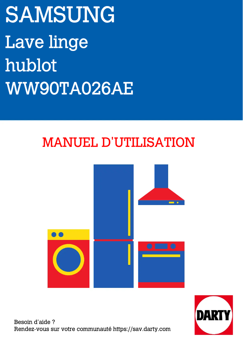 Page 1 de la notice Manuel utilisateur Samsung WW90TA026AE