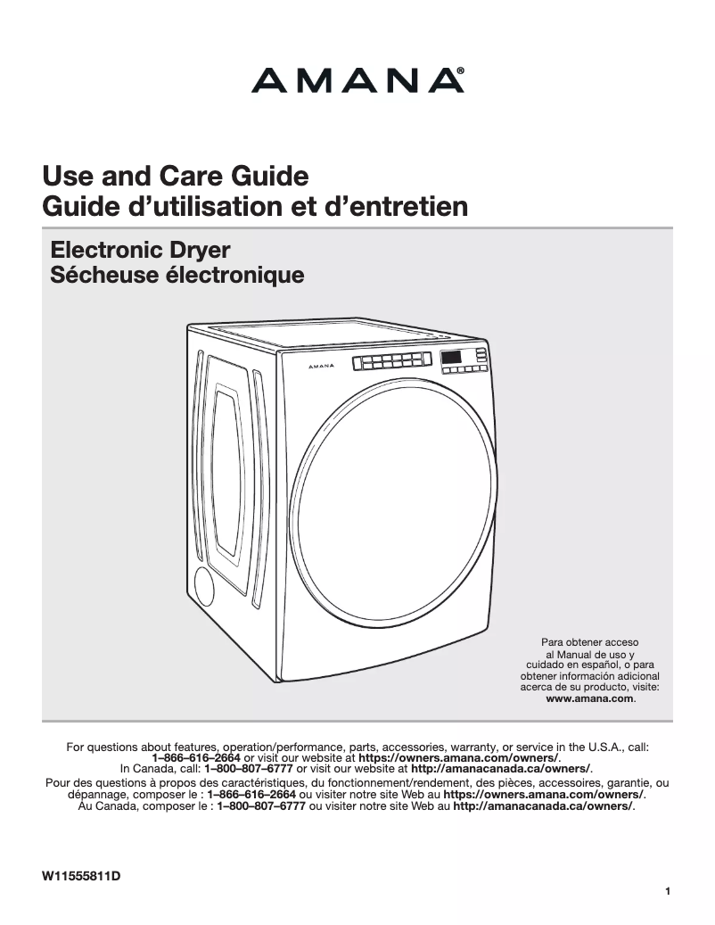 Page 1 de la notice Manuel utilisateur Amana NGD5800HW