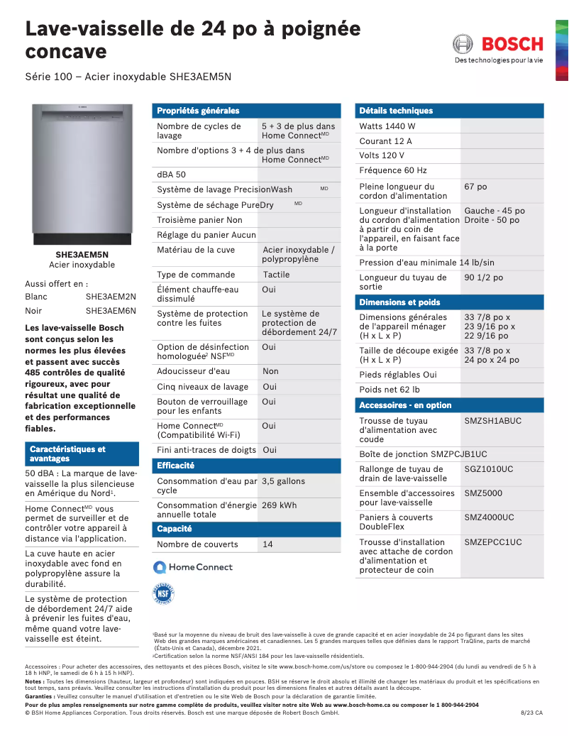 Página 1 del manual Ficha técnica Bosch SHE3AEM5N
