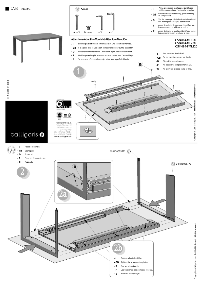 Page 1 de la notice Manuel utilisateur Calligaris .com Lam
