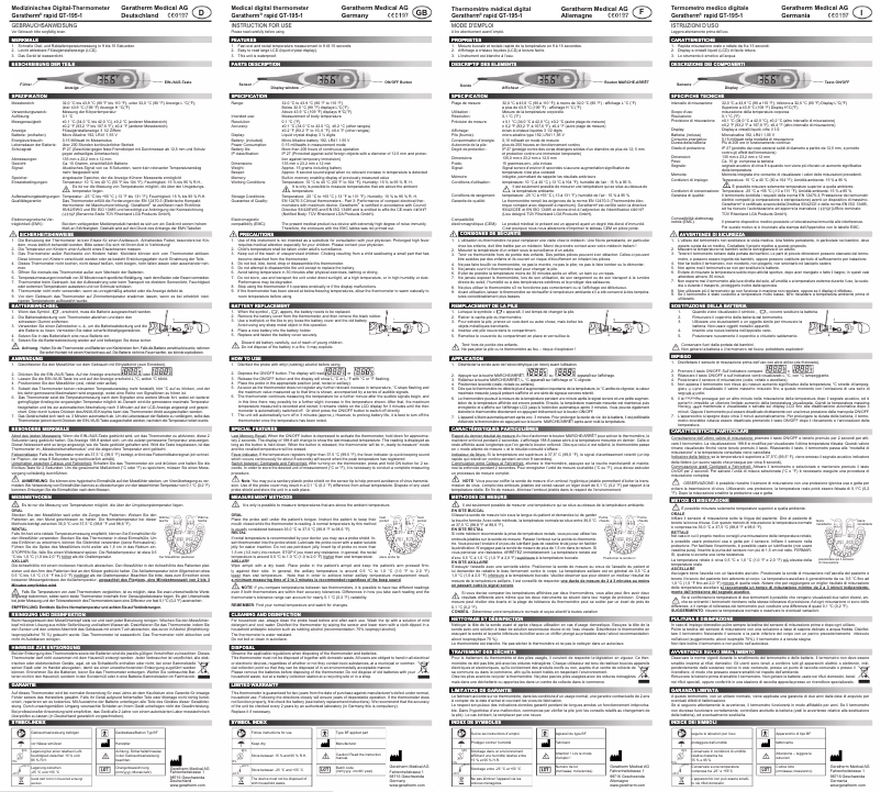 Page 1 de la notice Manuel utilisateur Geratherm Rapid
