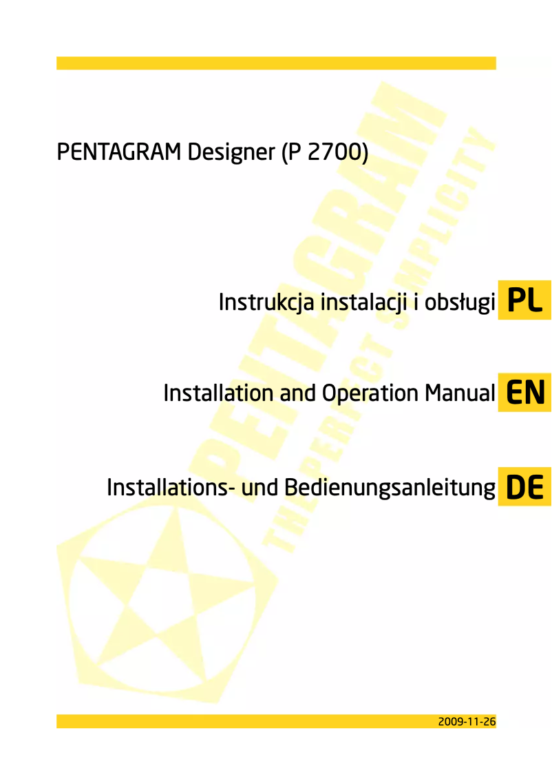 Page n°1 - Manuel utilisateur Pentagram Designer P 2700