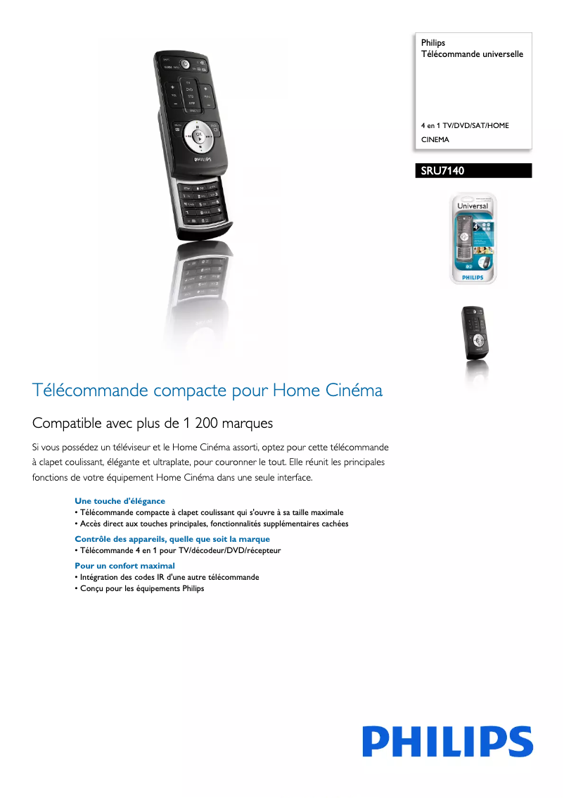 Page 1 of the manual Technical Sheet Philips SRU7140