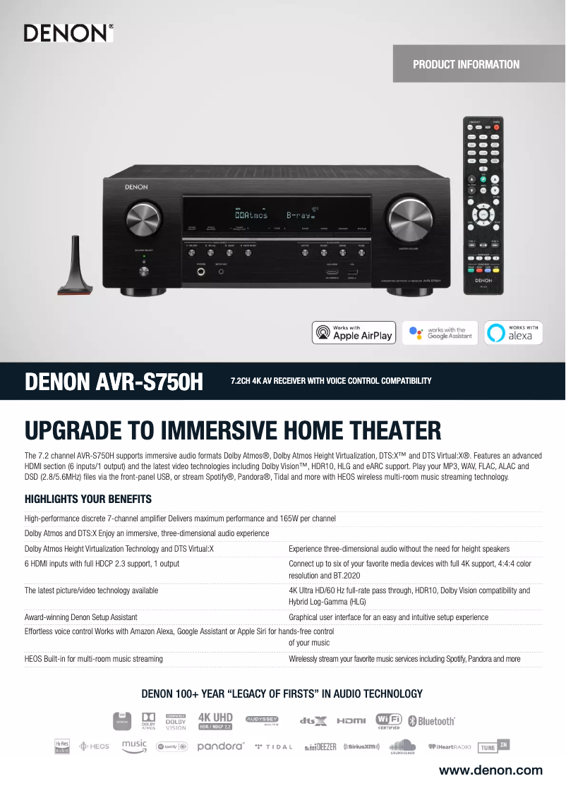 Page n°1 - Fiche technique Denon AVR-S750H-R