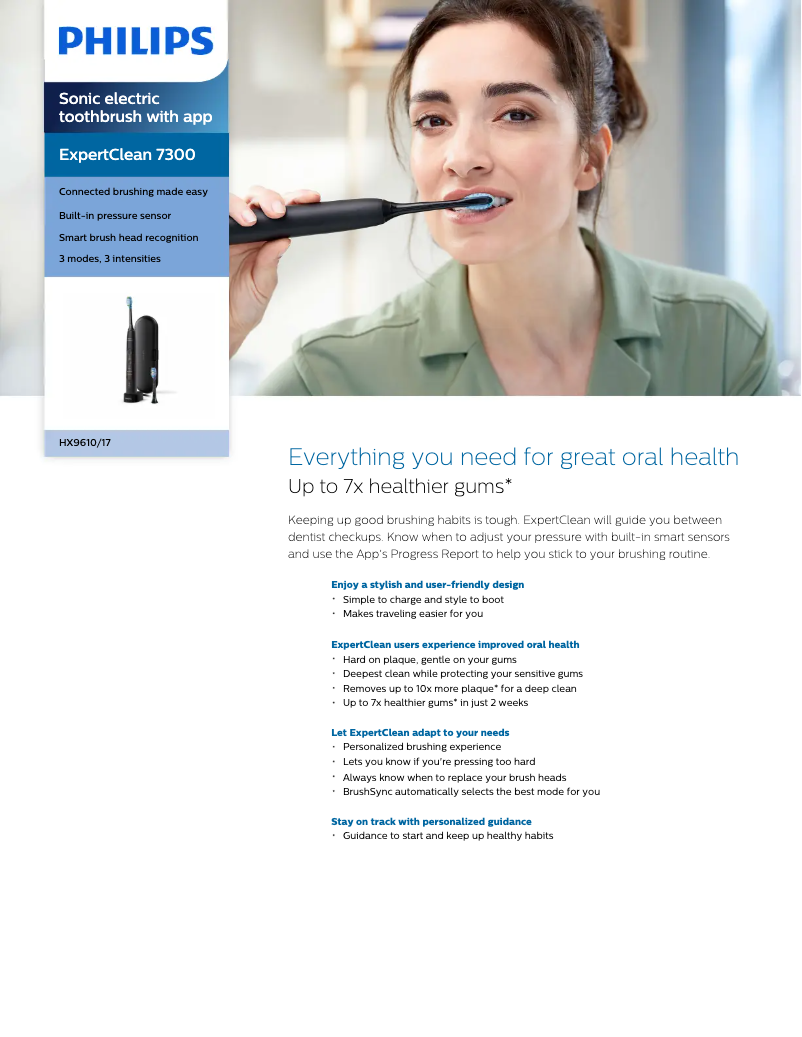 Page 1 of the manual Technical Sheet Philips Sonicare ExpertClean 7300 HX9610