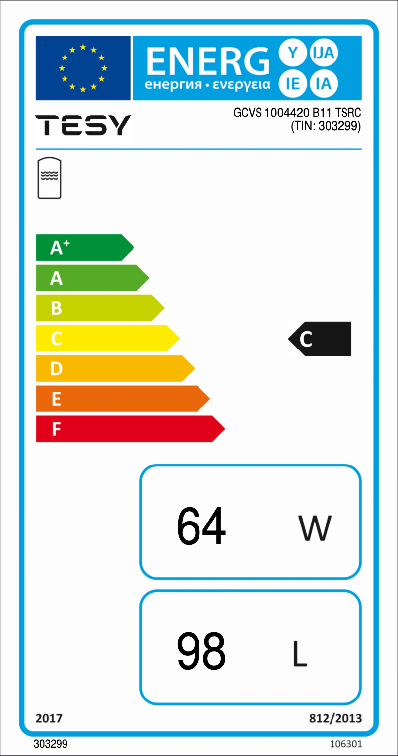 Page 1 de la notice Label énergétique Tesy BiLight 100 SE