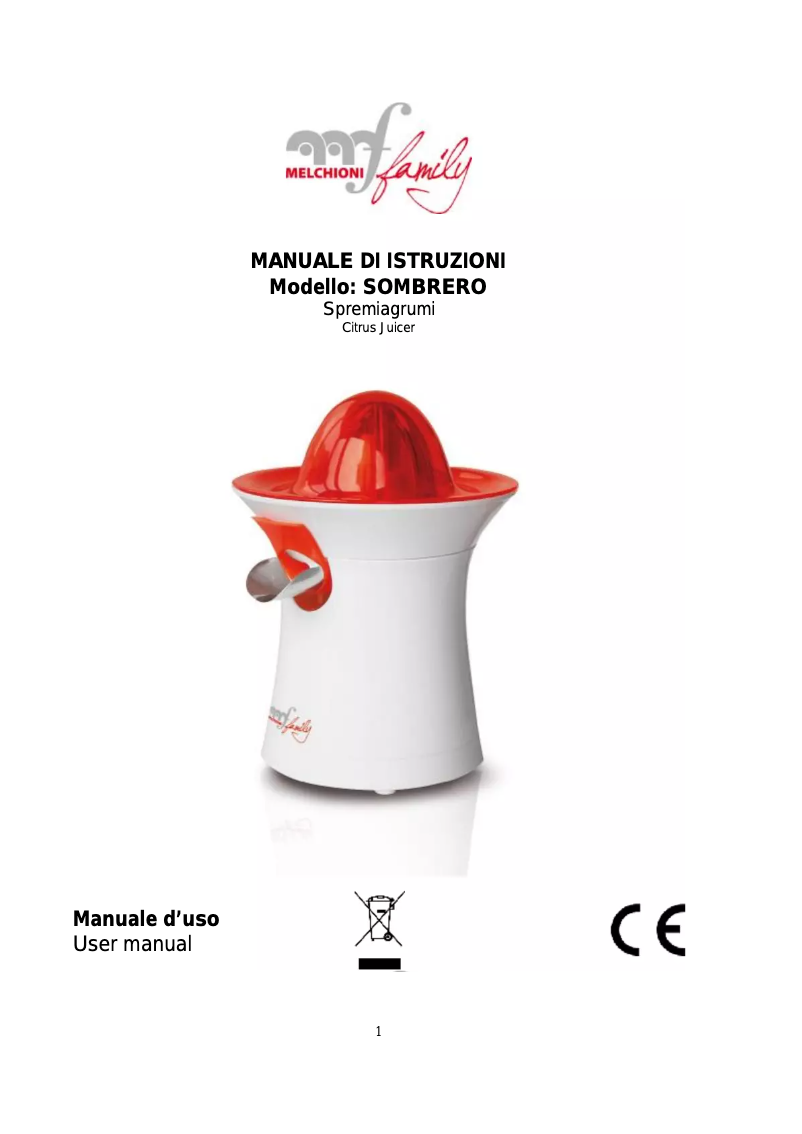 Page n°1 - Manuel utilisateur Melchioni Sombrero