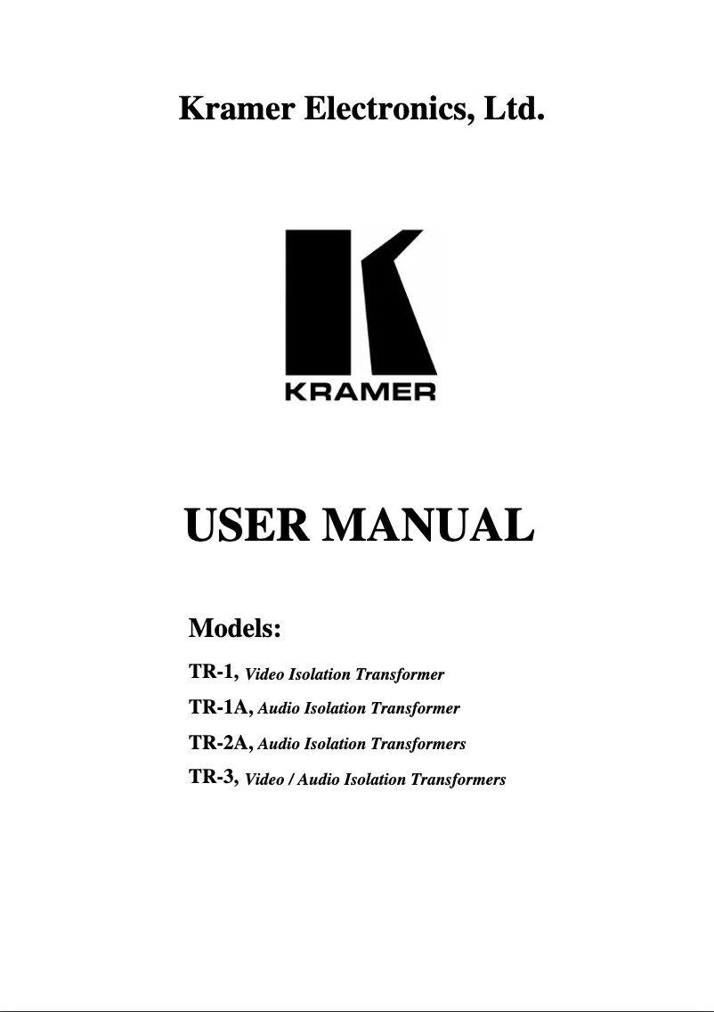 Page n°1 - Manuel utilisateur Kramer TR-2A