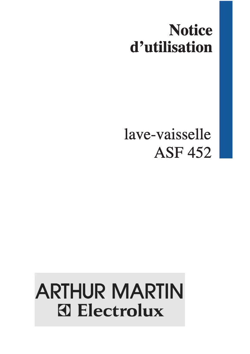 Page 1 de la notice Manuel utilisateur Arthur Martin-Electrolux ASF 452