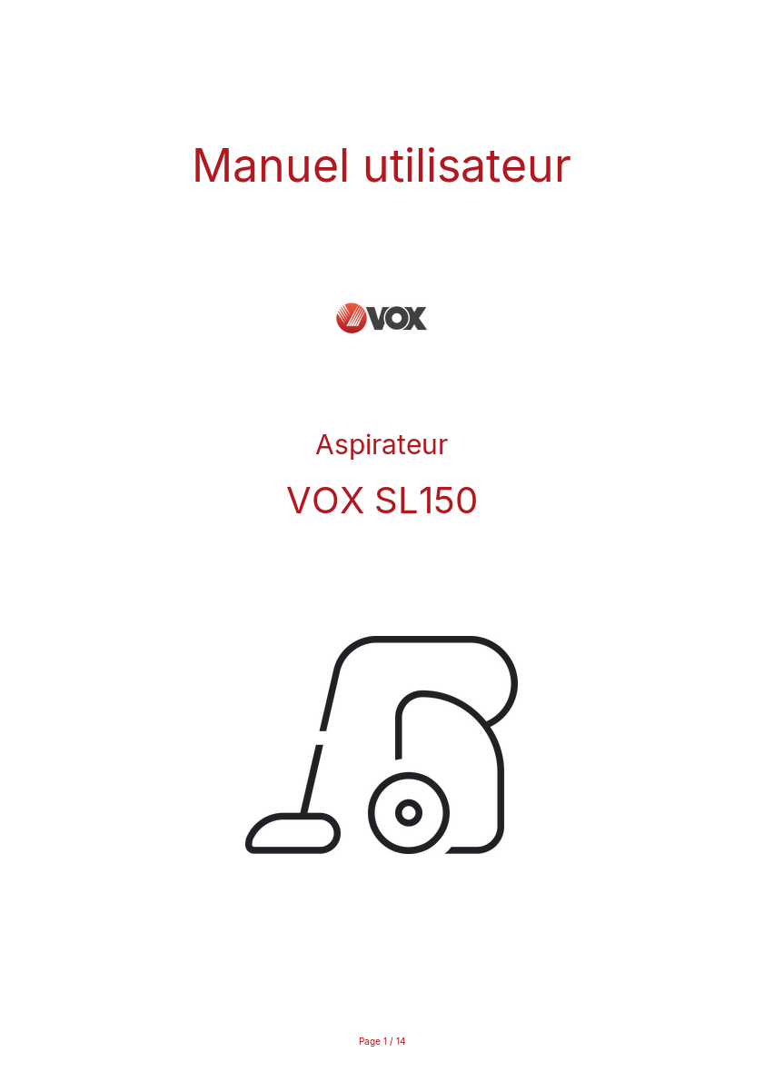 Image de la première page du manuel de l'appareil SL150