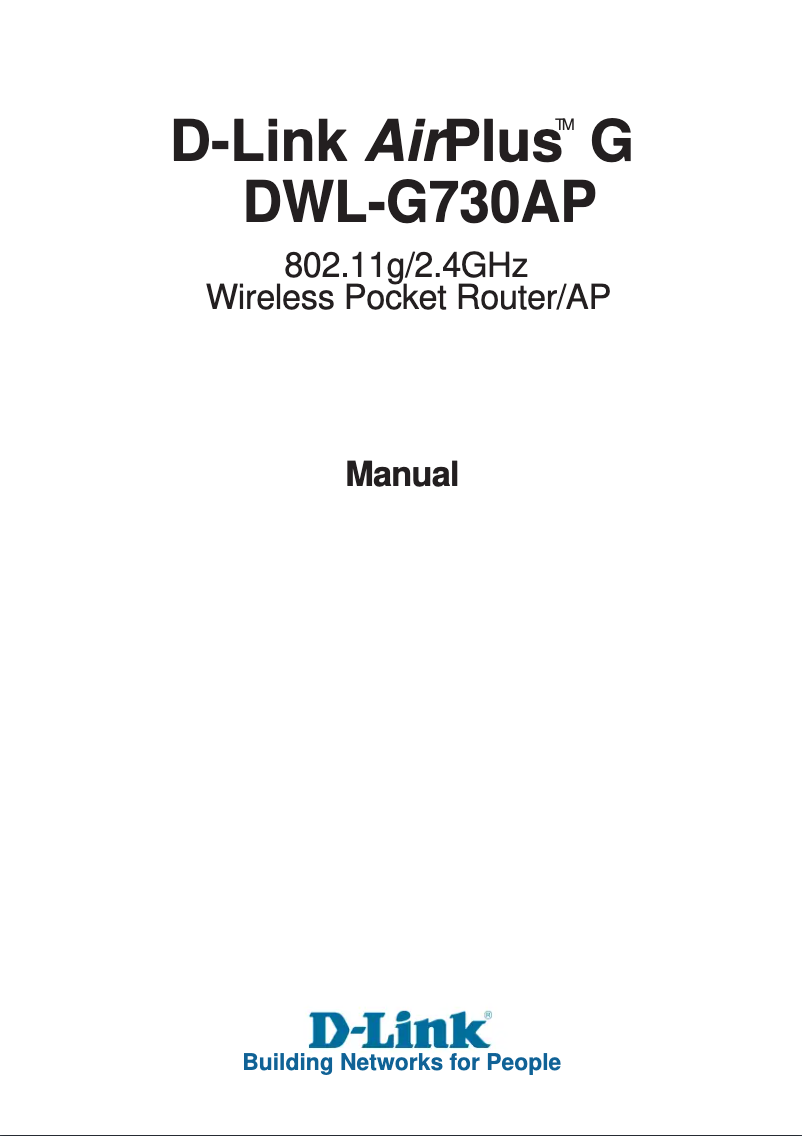 Page n°1 - Manuel utilisateur D-Link DWL-G730AP