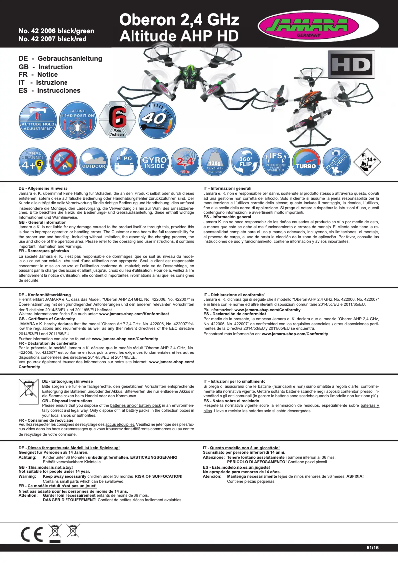 Page n°1 - Manuel utilisateur Jamara Oberon Altitude