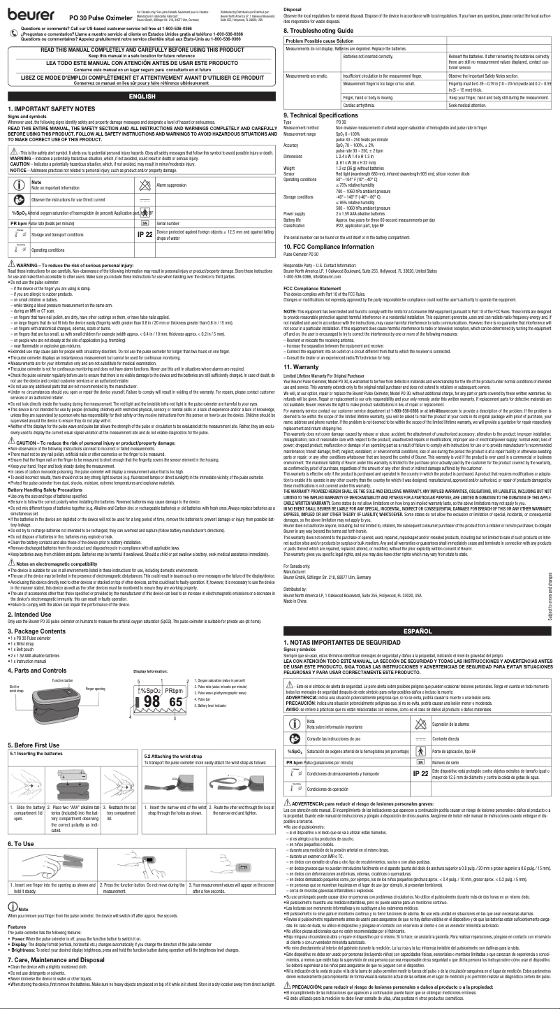 Page n°1 - Manuel utilisateur Beurer PO30