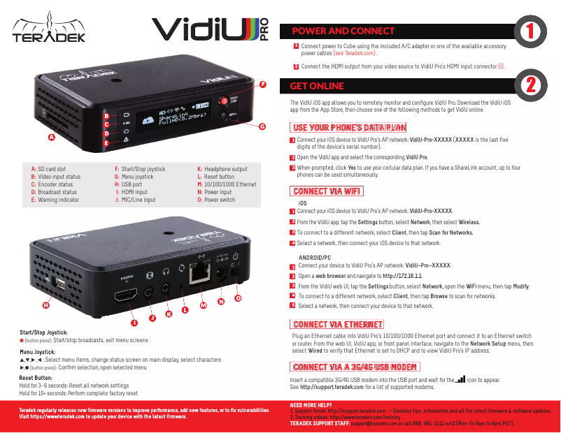 Image de la première page du manuel de l'appareil VidiU Pro