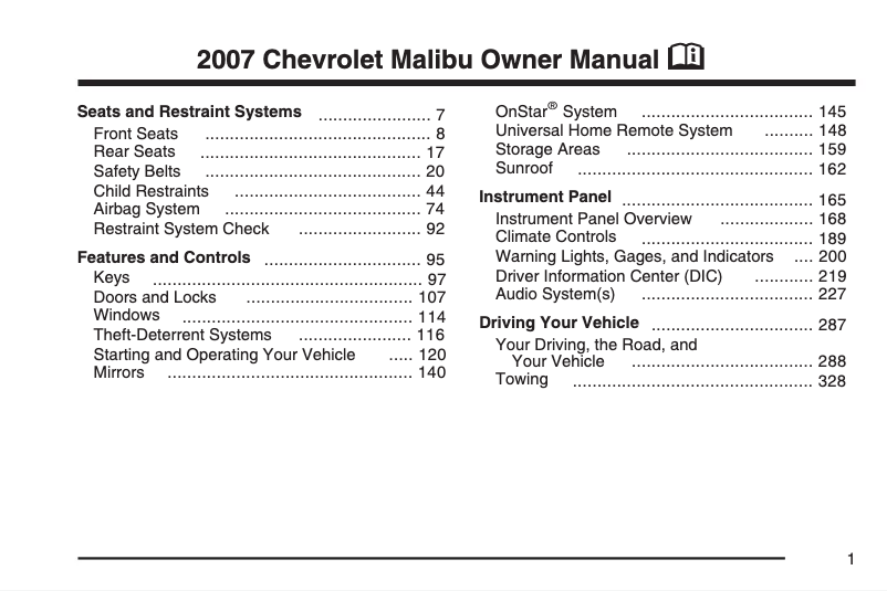 Page 1 de la notice Manuel utilisateur Chevrolet Malibu Maxx (2005)
