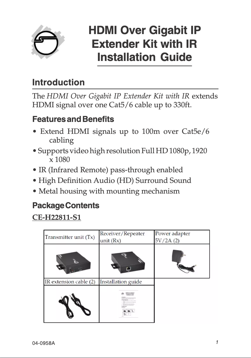 Page 1 de la notice Manuel utilisateur Siig CE-H22911-S1