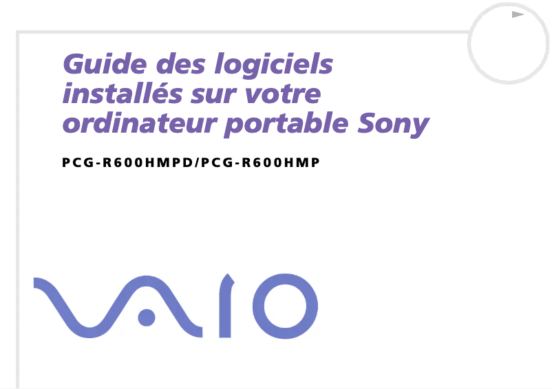 Image de la première page du manuel de l'appareil Vaio PCG-R600HMP