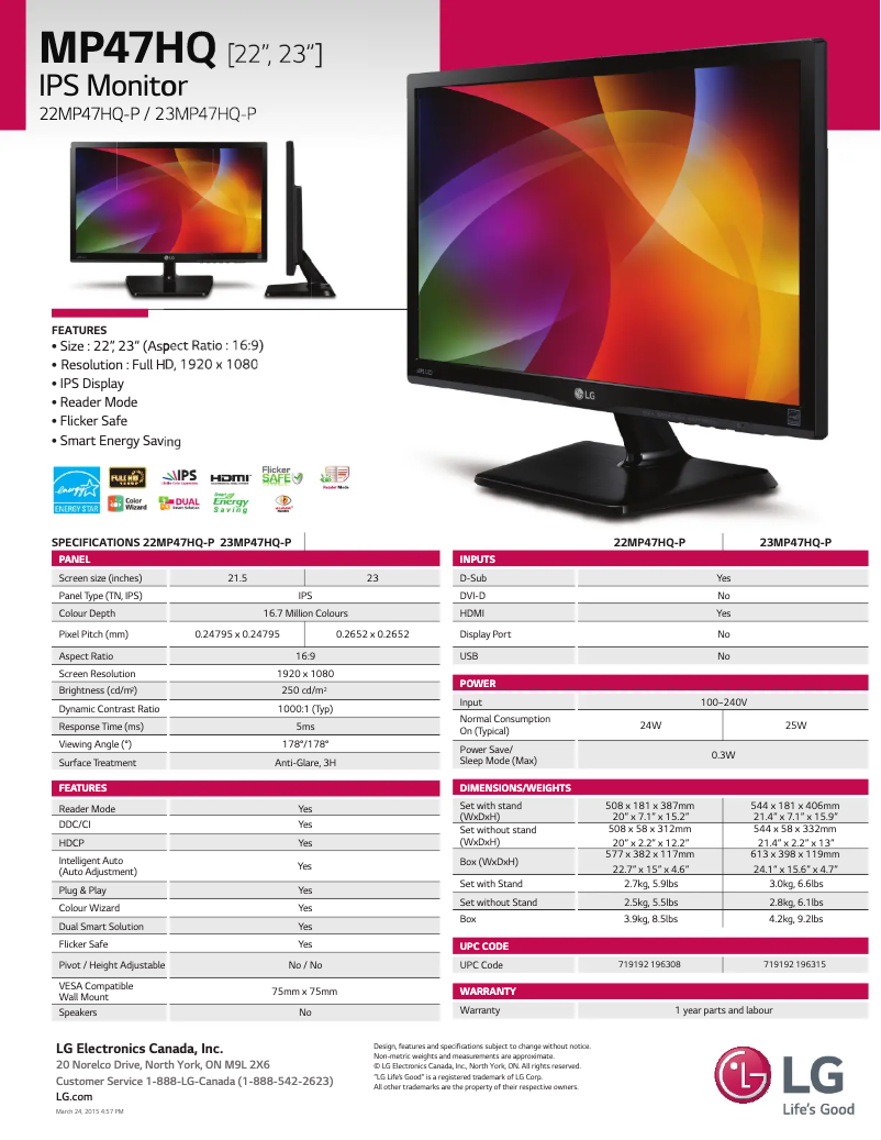 Imagen de la primera página del manual del dispositivo 22MP47HQ