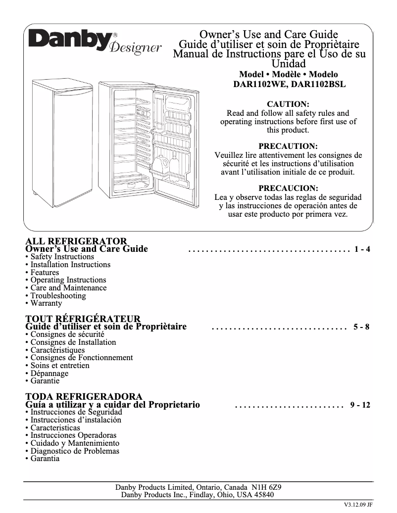 Page 1 de la notice Manuel utilisateur Danby Designer DAR1102BSL