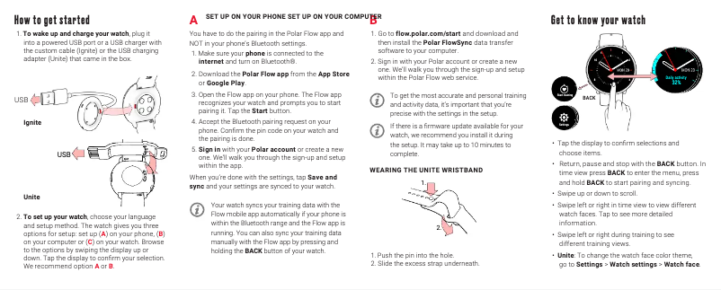 Page 1 de la notice Guide de démarrage rapide Polar Unite