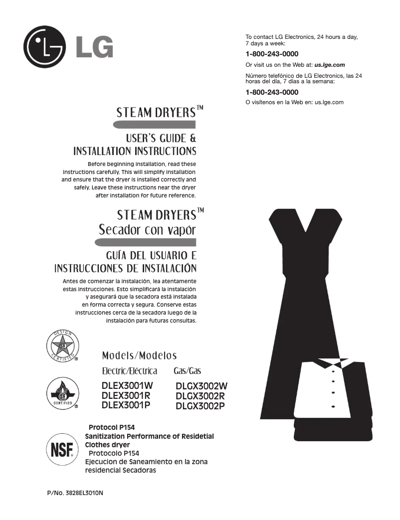 Page 1 de la notice Manuel utilisateur LG SteamDryer DLGX3002W