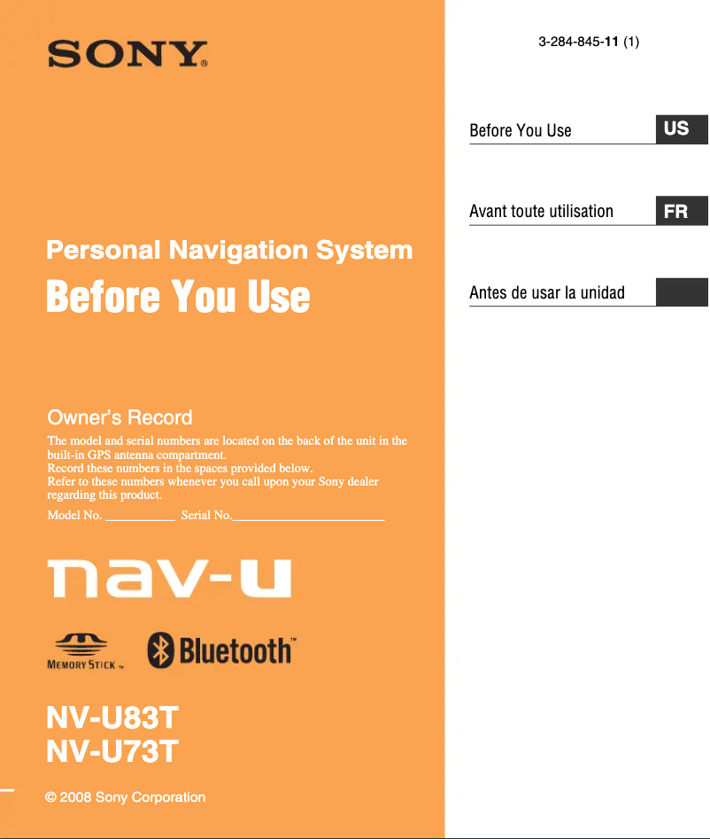 Page 1 de la notice Manuel utilisateur Sony NV-U83T