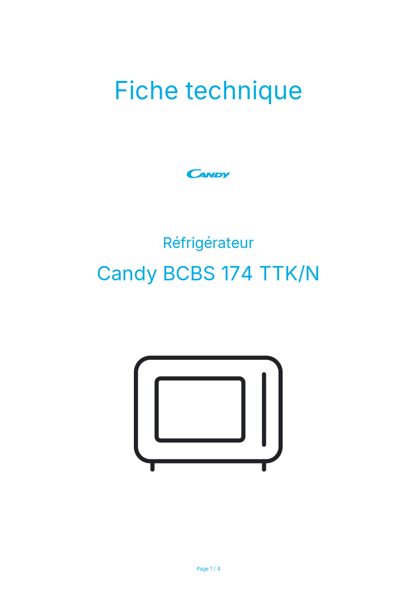 Page n°1 - Fiche technique Candy BCBS 174 TTK/N