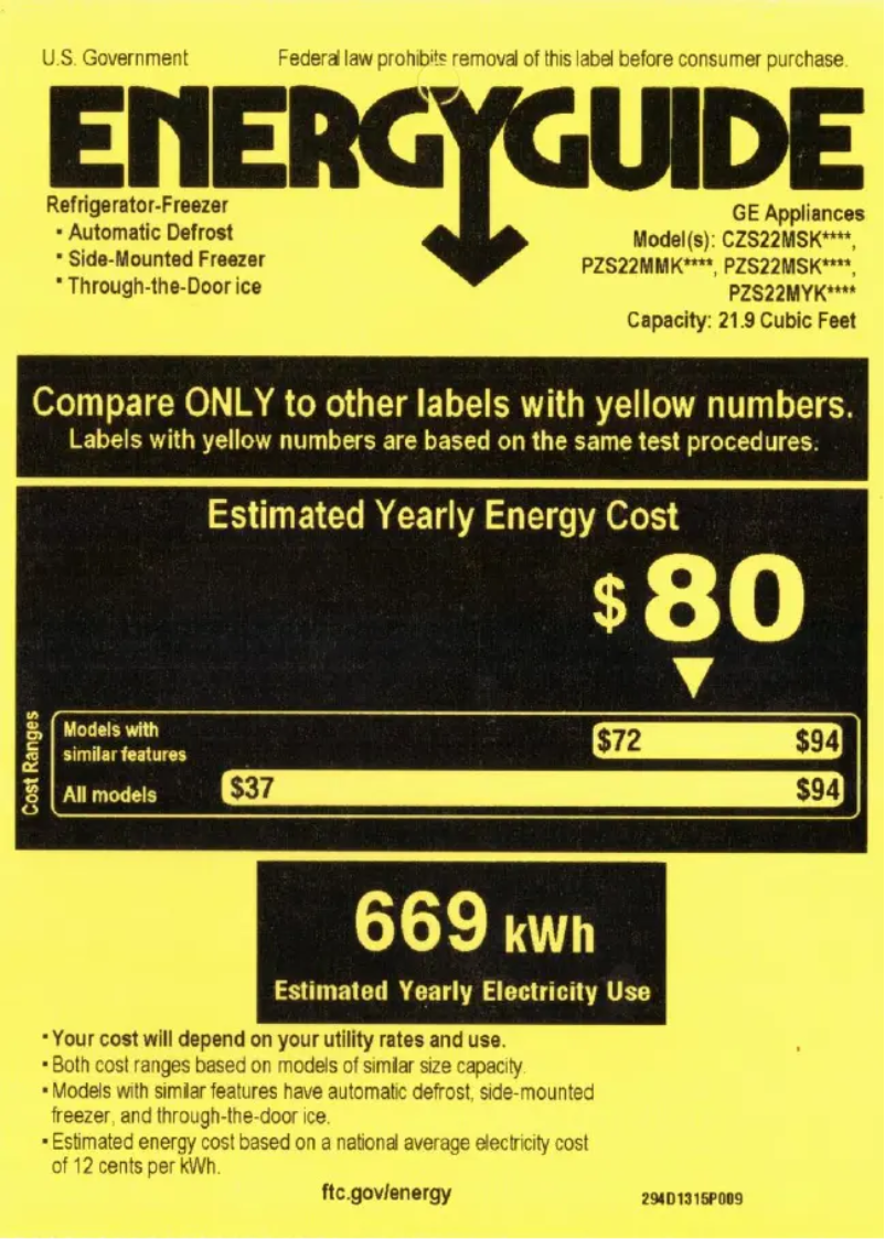 First page image of the manual for Profile PZS22MYKFS