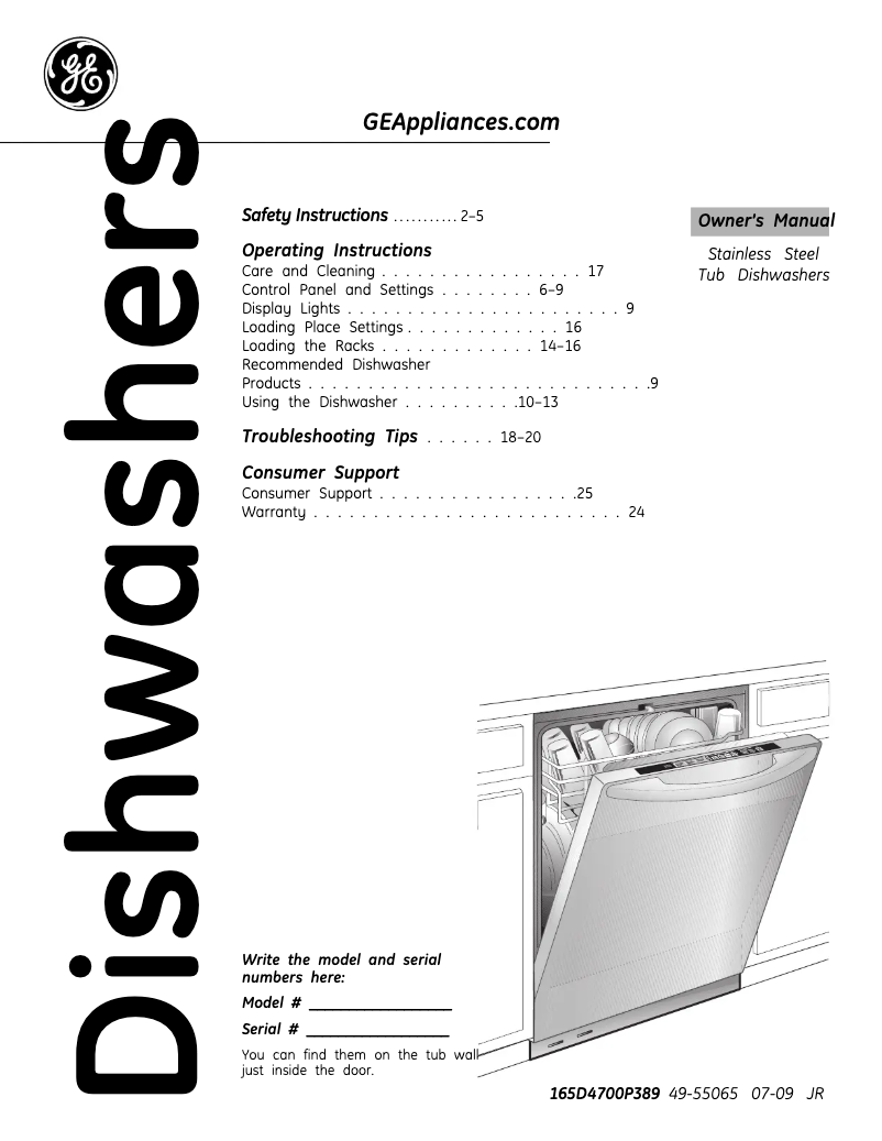 Page 1 de la notice Manuel d'utilisation et d'entretien GE GDWT360RSS