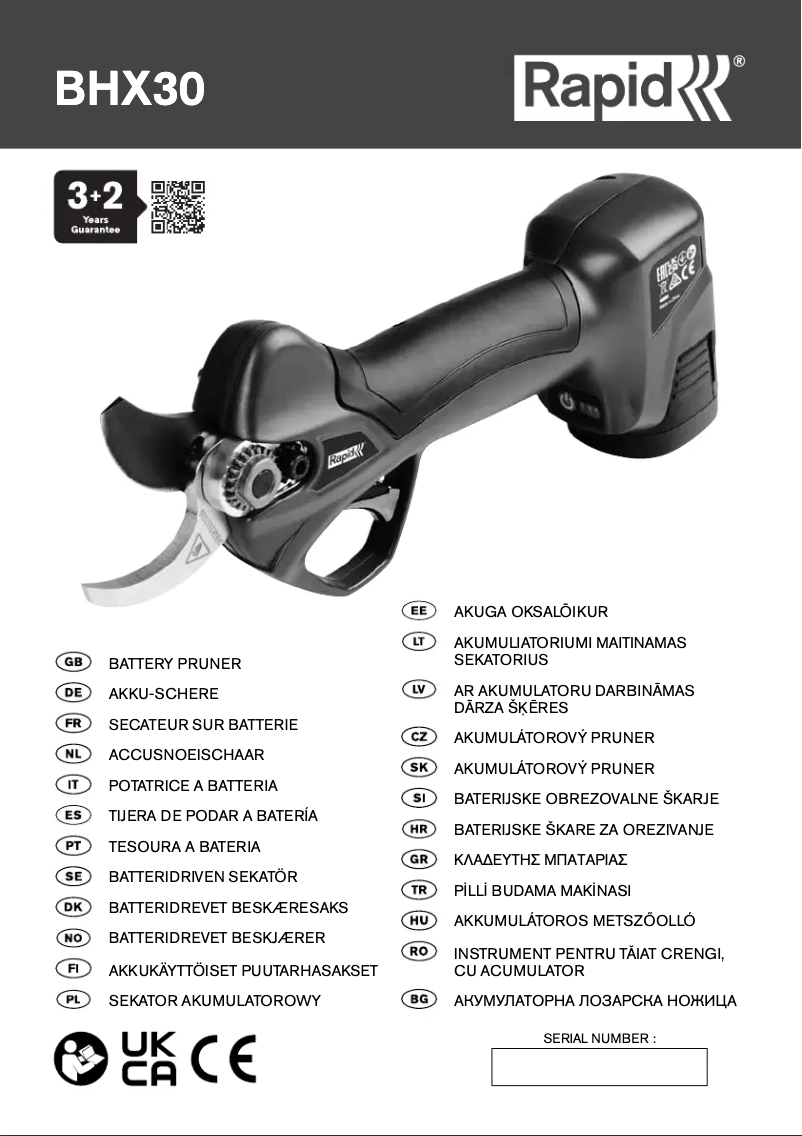 Page 1 de la notice Manuel utilisateur Rapid BHX30