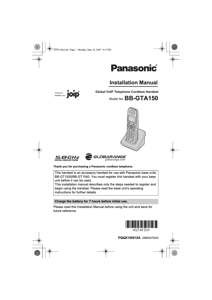 Image de la première page du manuel de l'appareil BB-GTA150