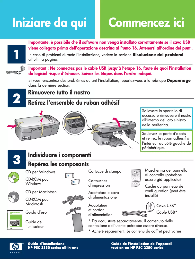 Page n°1 - Guide de démarrage rapide HP PSC 2350