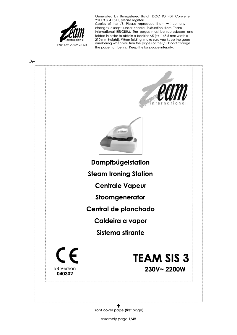 Page 1 de la notice Manuel utilisateur Team SIS 3