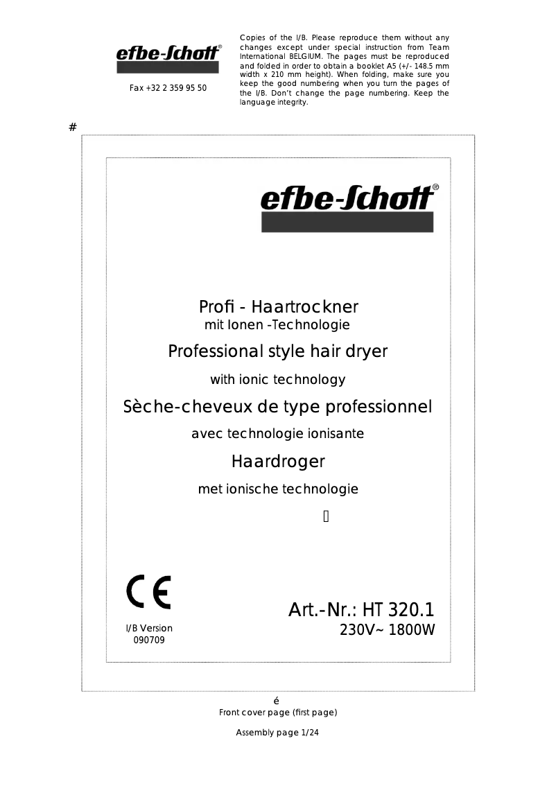 Page 1 de la notice Manuel utilisateur Efbe-Schott HT 320.1