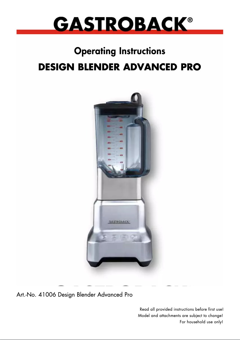 Page 1 de la notice Manuel utilisateur Gastroback 41006