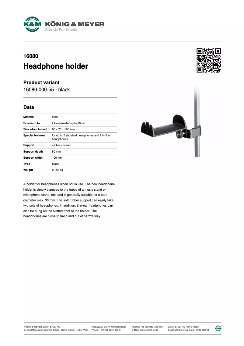 Page 1 de la notice Manuel utilisateur Konig & Meyer 16080