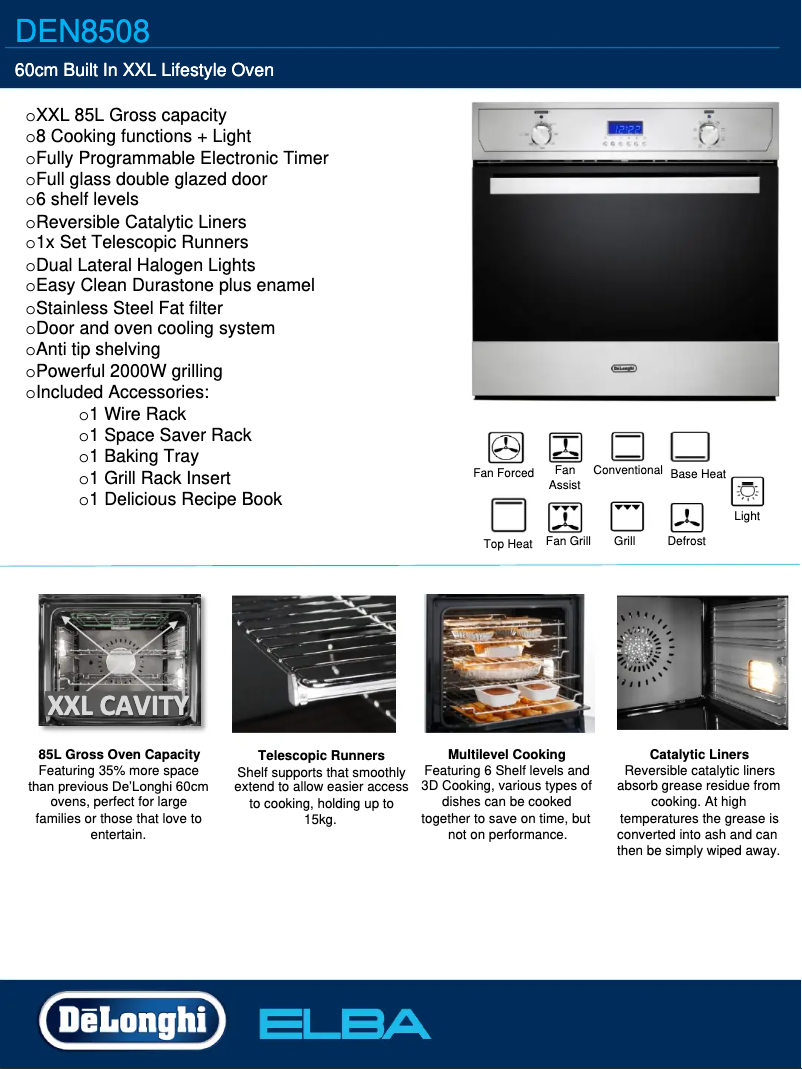 Page 1 de la notice Fiche technique DeLonghi DEN8508