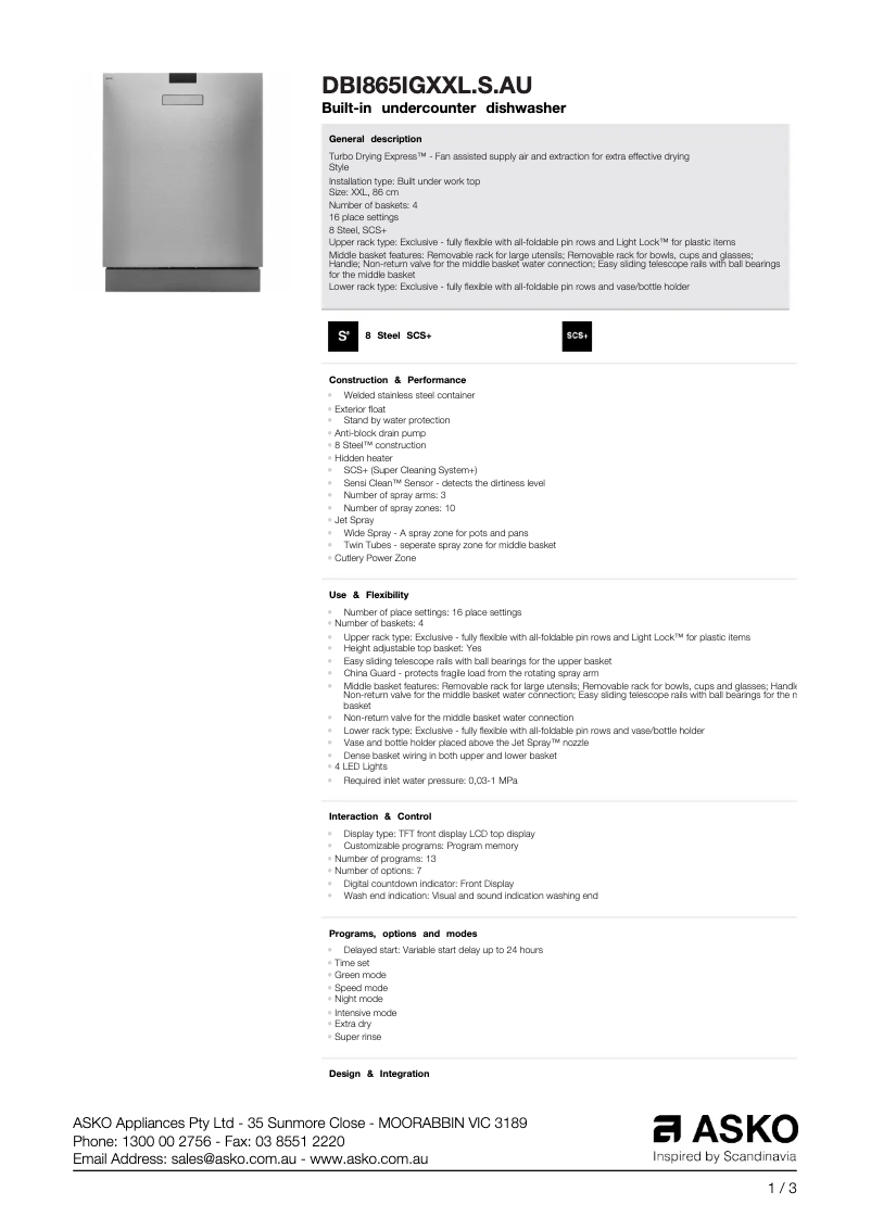 Image de la première page du manuel de l'appareil DBI865IGXXL.S.AU