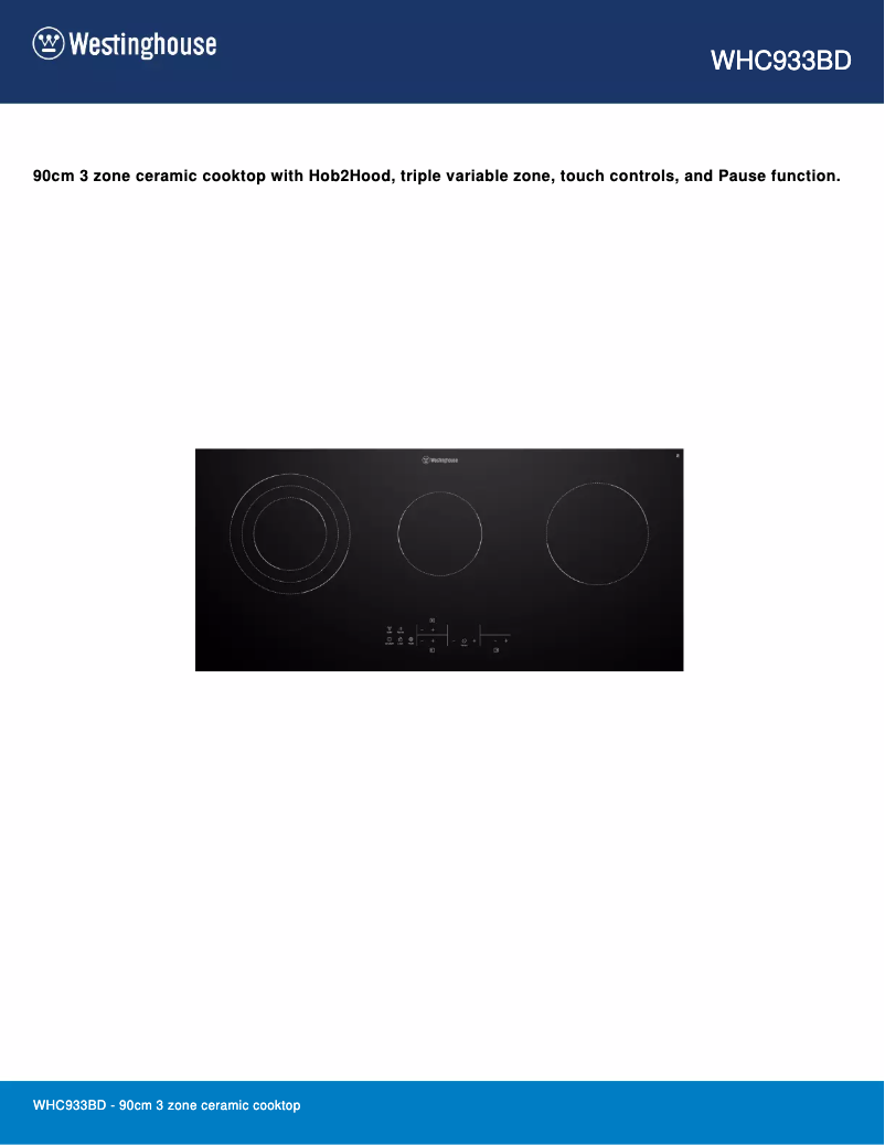 Page n°1 - Fiche technique Westinghouse WHC933BD