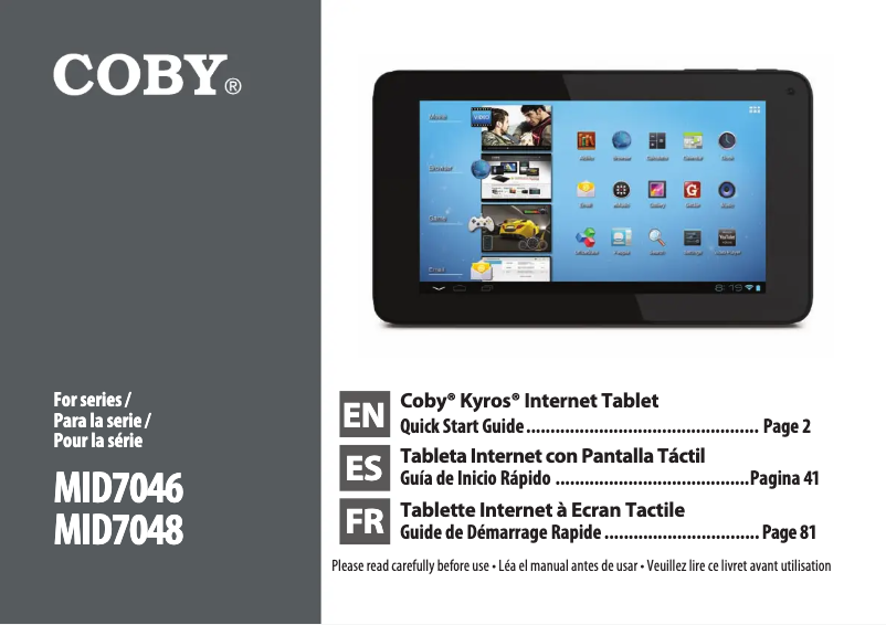Page 1 de la notice Manuel utilisateur Coby Kyros MID7048