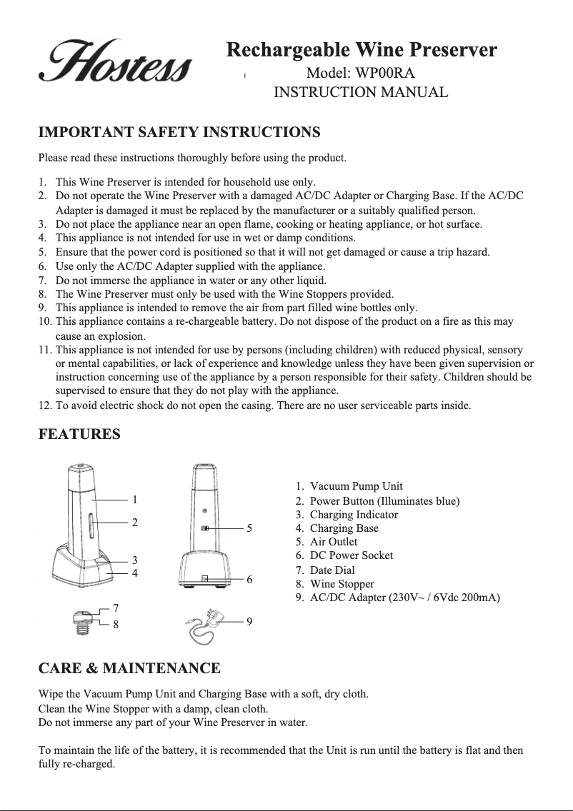 Page 1 of the manual User Manual Hostess WP00RA