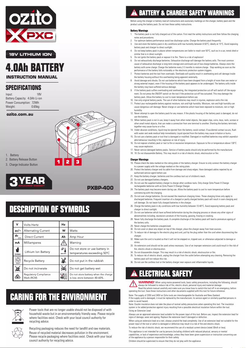 Image de la première page du manuel de l'appareil PXBP-400