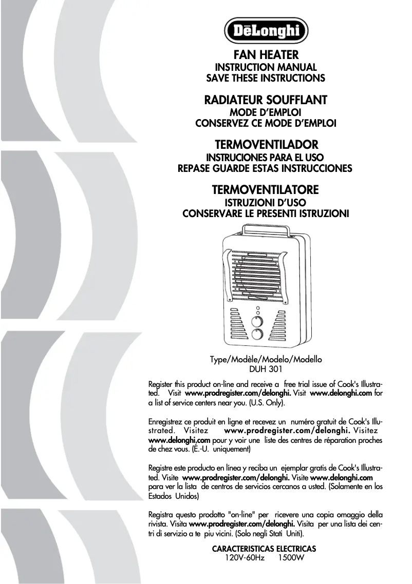 Page 1 de la notice Manuel utilisateur DeLonghi DUH301