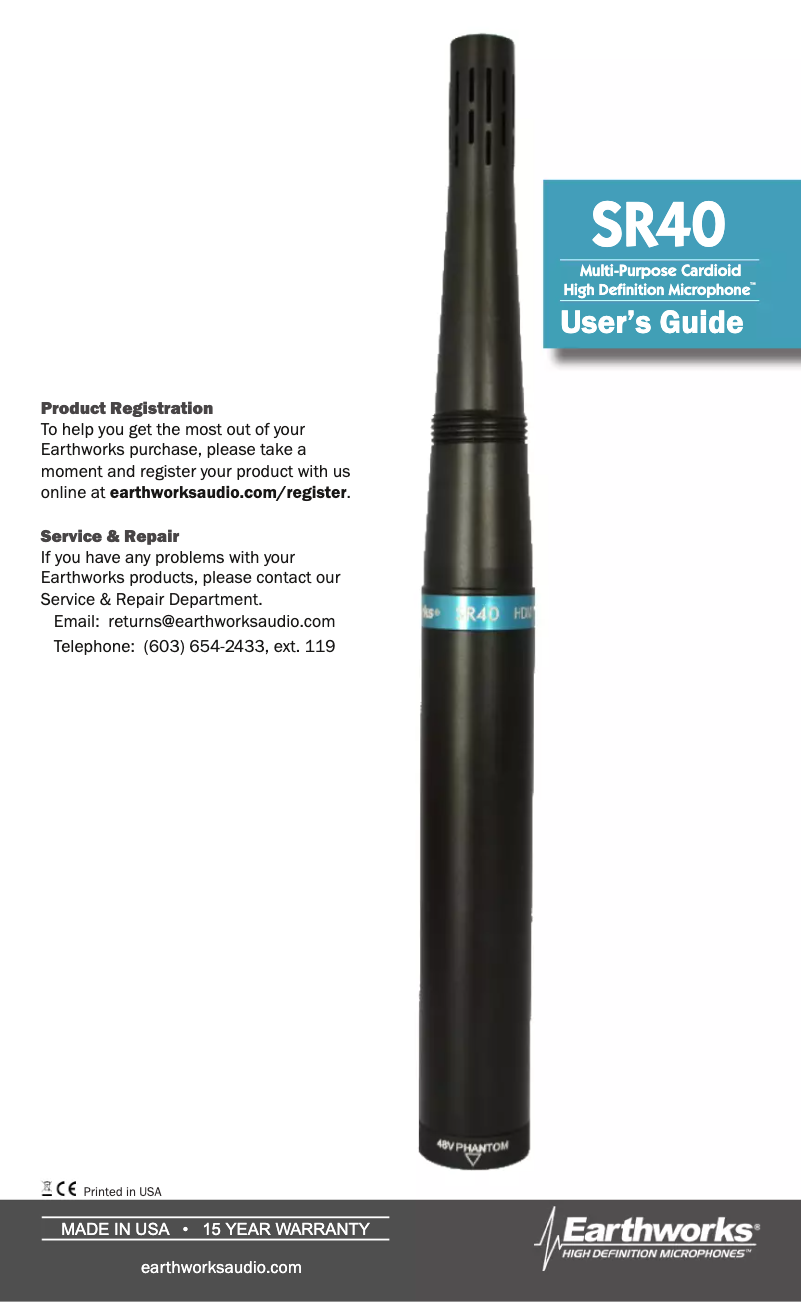 Page n°1 - Manuel utilisateur Earthworks SR40