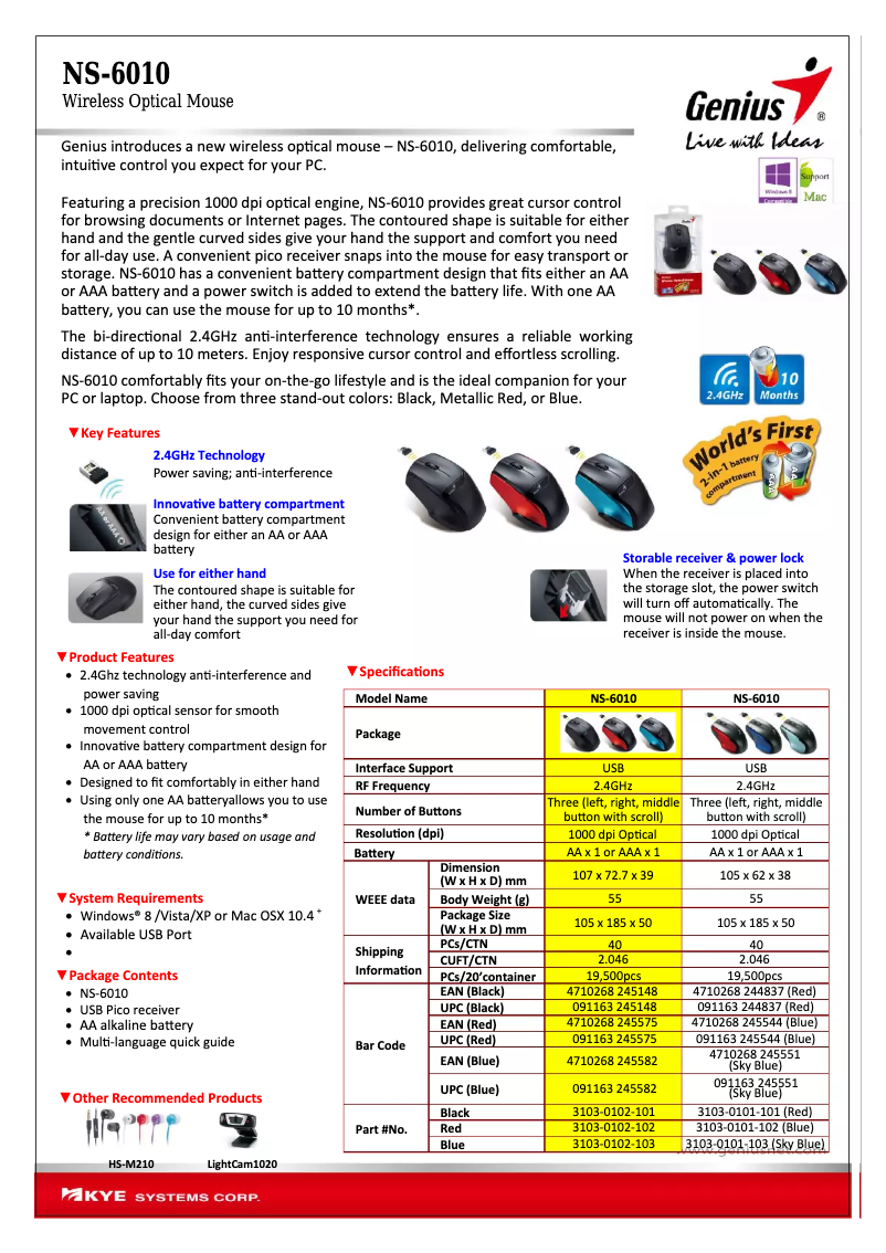 Page 1 de la notice Manuel utilisateur Genius NS-6010